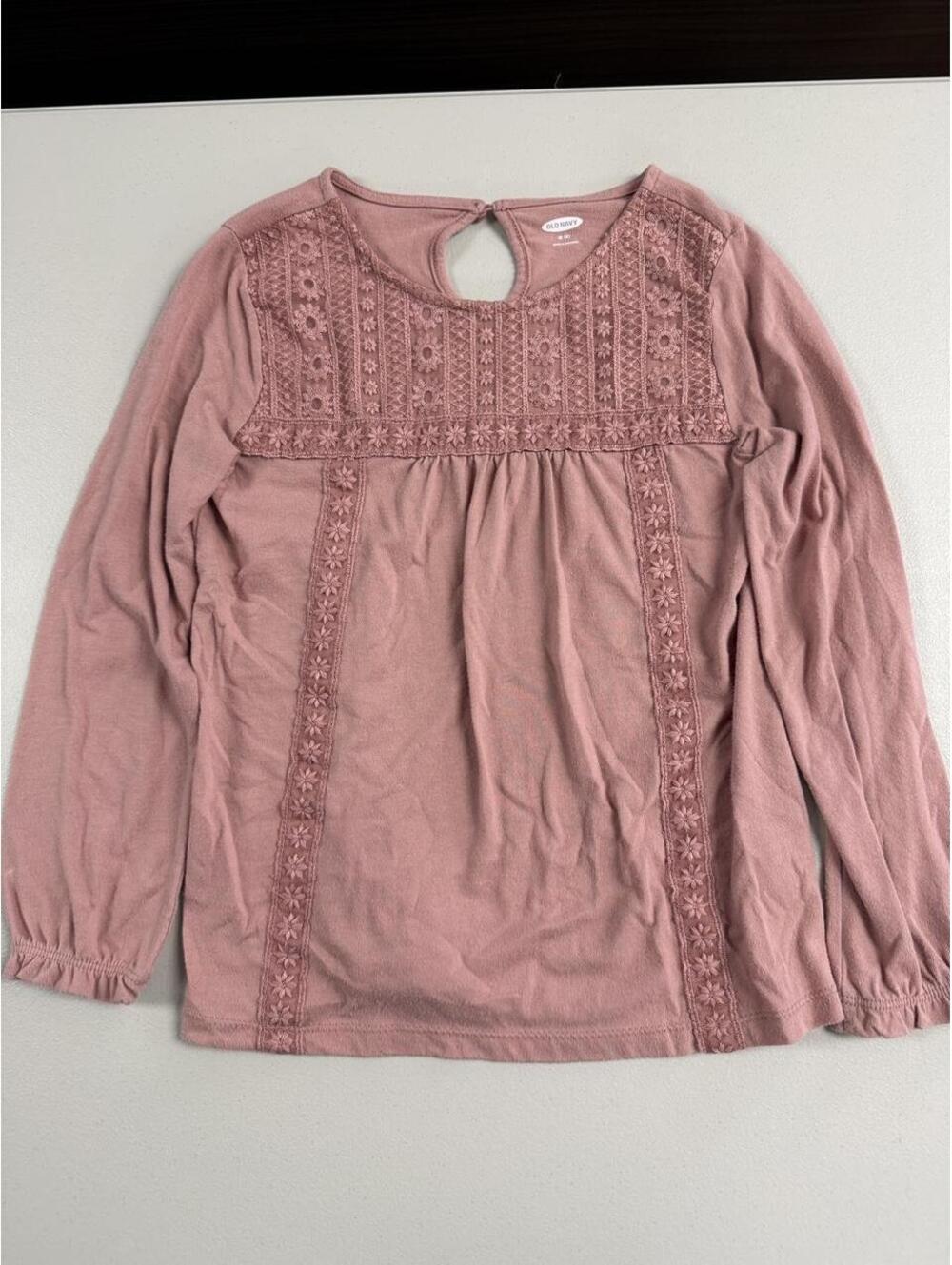 Old Navy Girls Size 8 Dusty Rose Lace Embroidered Long Sleeve Top